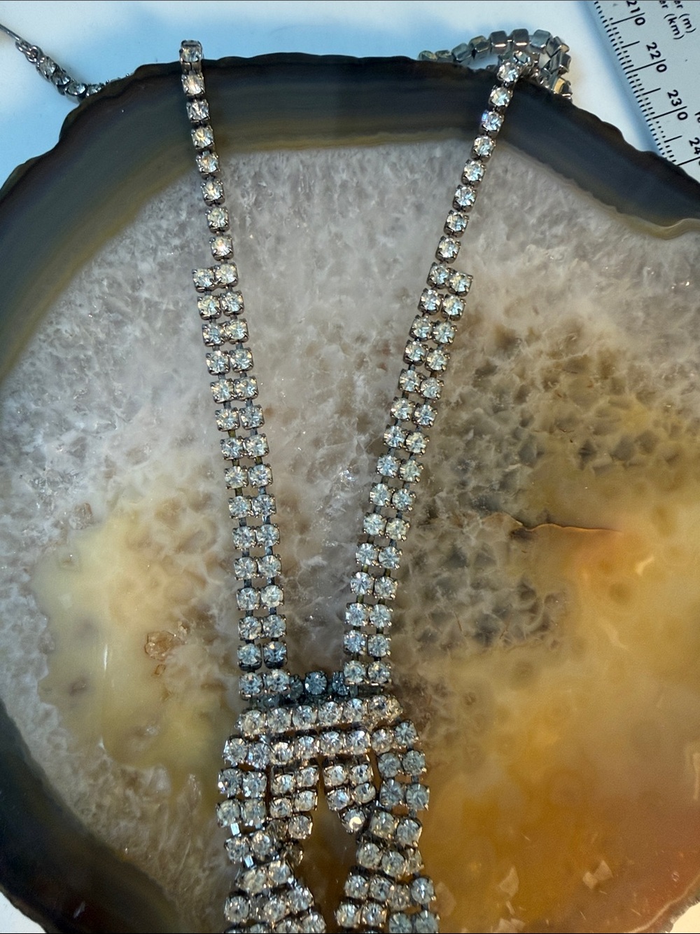 Vintage Rhinestone Tassel Statement Necklace - Silver 14” appx - Picture 2 of 6